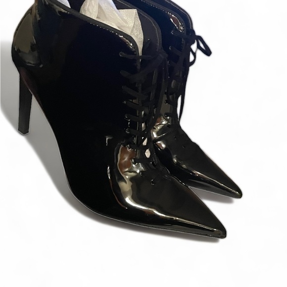 Zara Black Patent Pointed Lace-Up Heel Booties (Size 7) - Picture 3 of 5